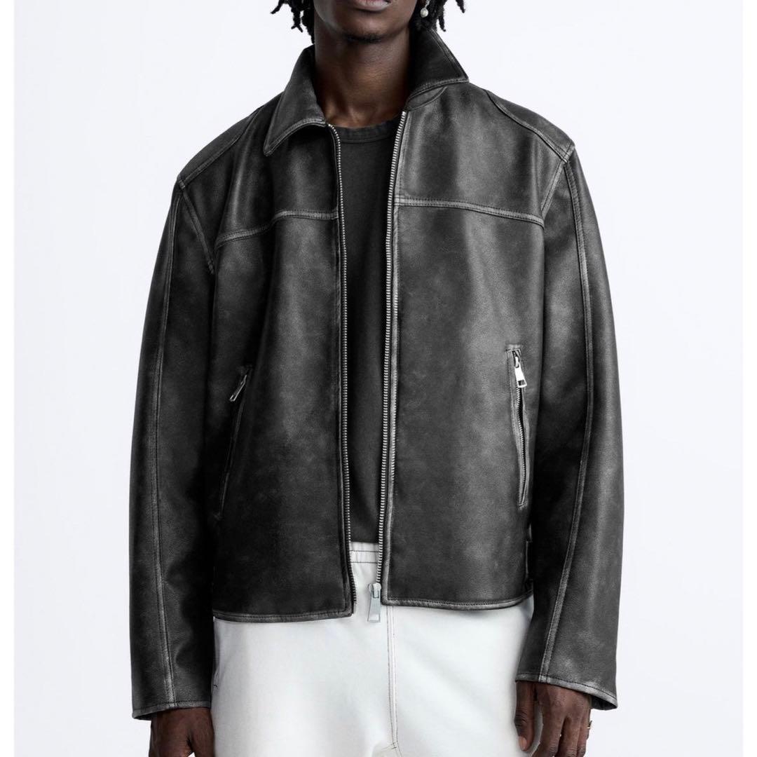 ZARA グラデーションフェイクレザージャケットサイズM ヴィンテージ加工