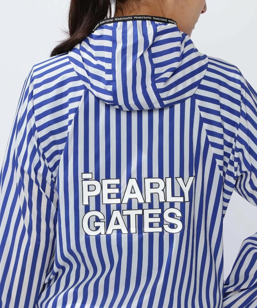 未使用 タグ付き パーリーゲイツ フーディブルゾン ストライプ 2 L ブルー青