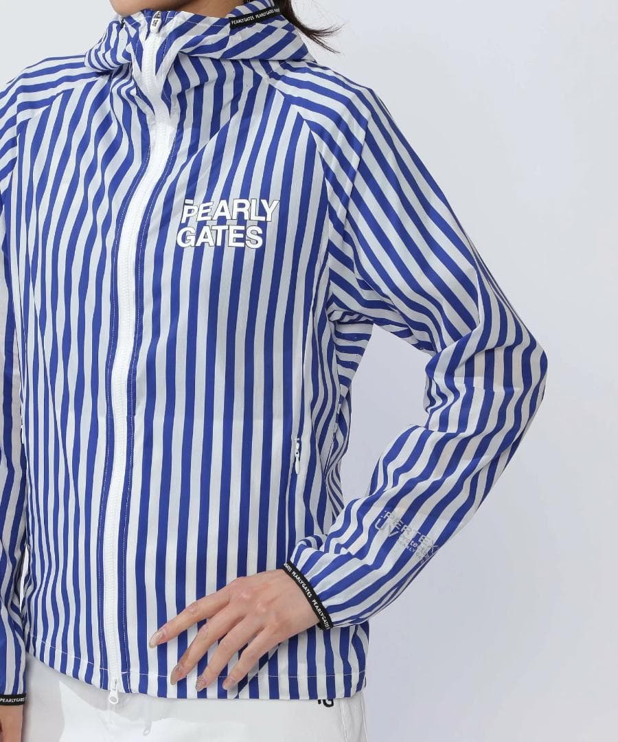 未使用 タグ付き パーリーゲイツ フーディブルゾン ストライプ 2 L ブルー青