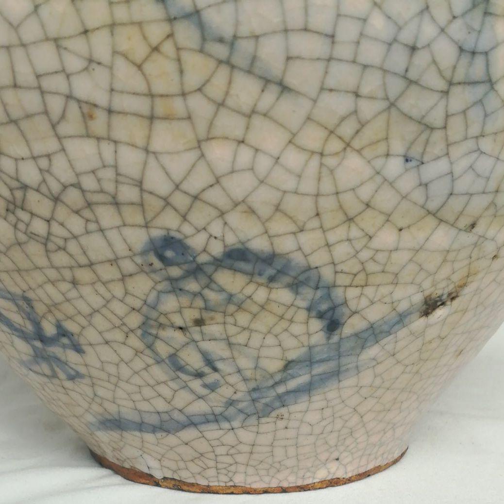 在銘あり　壺　染付絵　雷神　鬼　大津絵