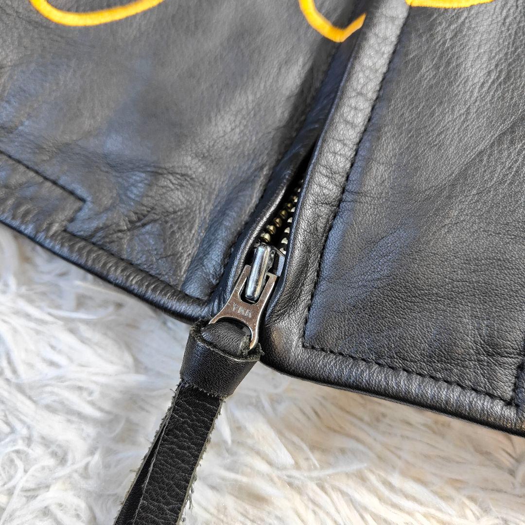 極美品　ハーレーダビッドソン　レザーシングルライダースジャケットフレイム 刺繍L