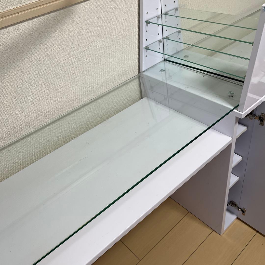 ネイルデスク 棚付き ガラス天板