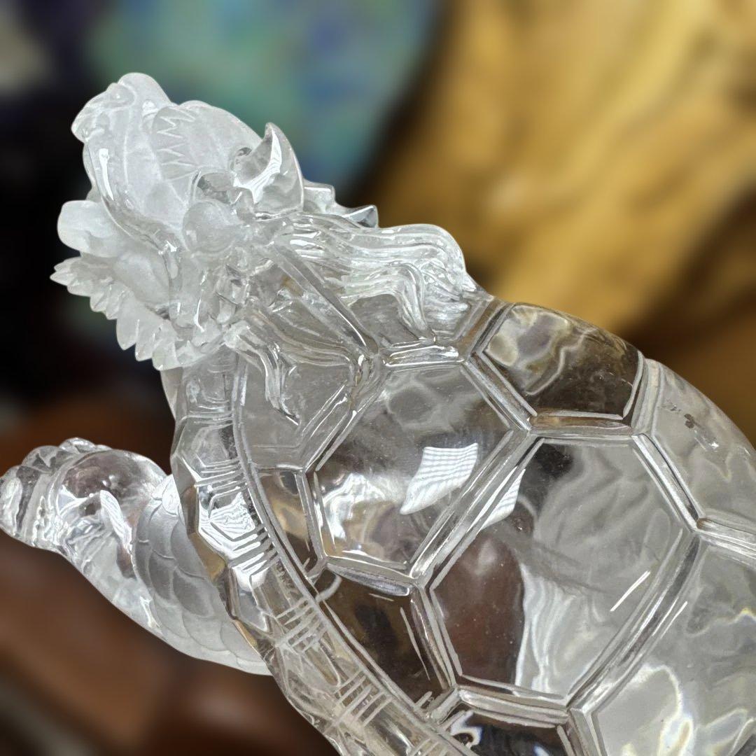 天然水晶 龍亀 ロングイ 1.5kg 証明書付 高級 彫刻 置物