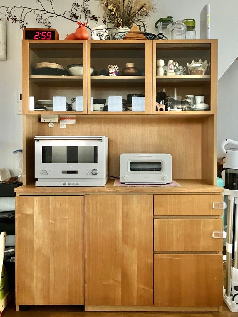 無印良品 食器棚 ガラスキャビネット カップボード タモ材 廃盤品 横幅130