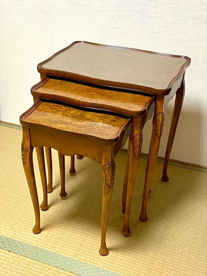 ネストテーブル 3点セット 木製 曲線脚