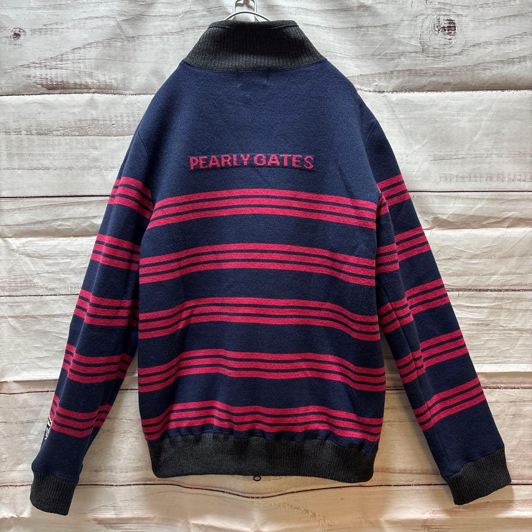 PEARLY GATES ボーダー柄 ニットブルゾン ワッペン ダブルジップ