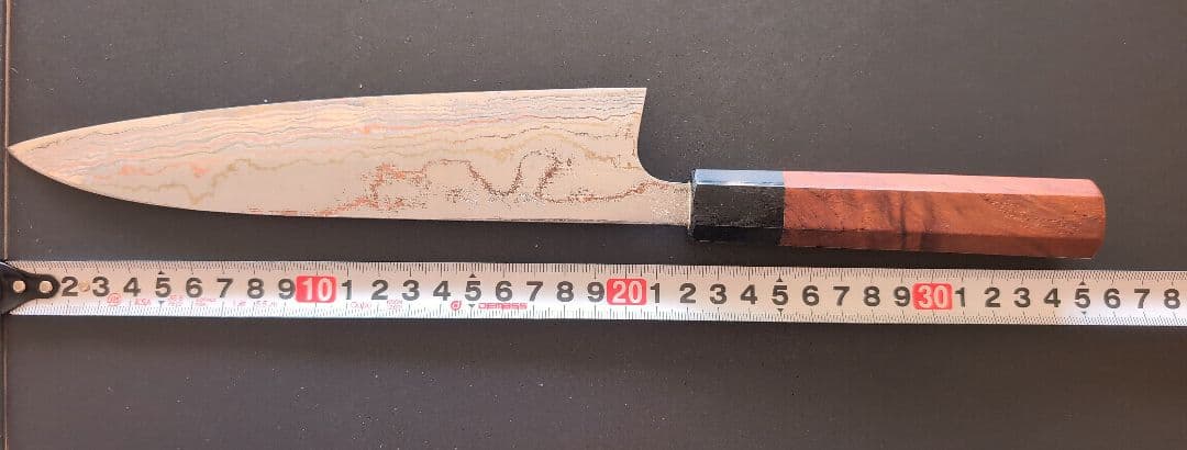 佐治武士　有色ダマスカス牛刀 21cm 木製ハンドル