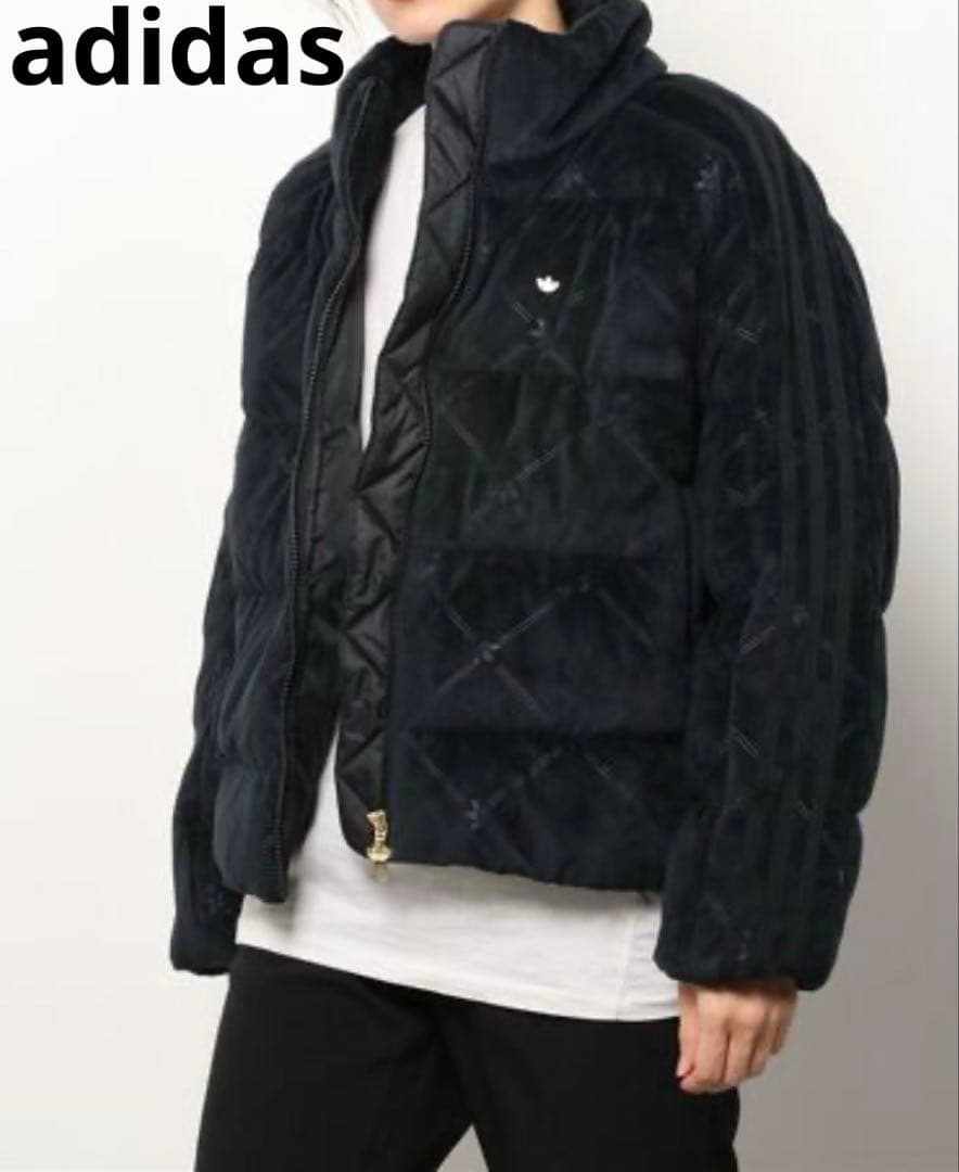adidas アディダス ダウンジャケット ベロア　総柄 ゴールド　L