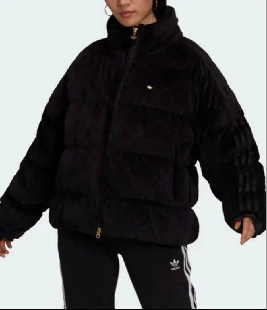 adidas アディダス ダウンジャケット ベロア　総柄 ゴールド　L