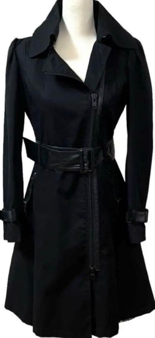 Mackage マッカージュ　トレンチコート　Aライン　ダブルジップ 牛革 黒