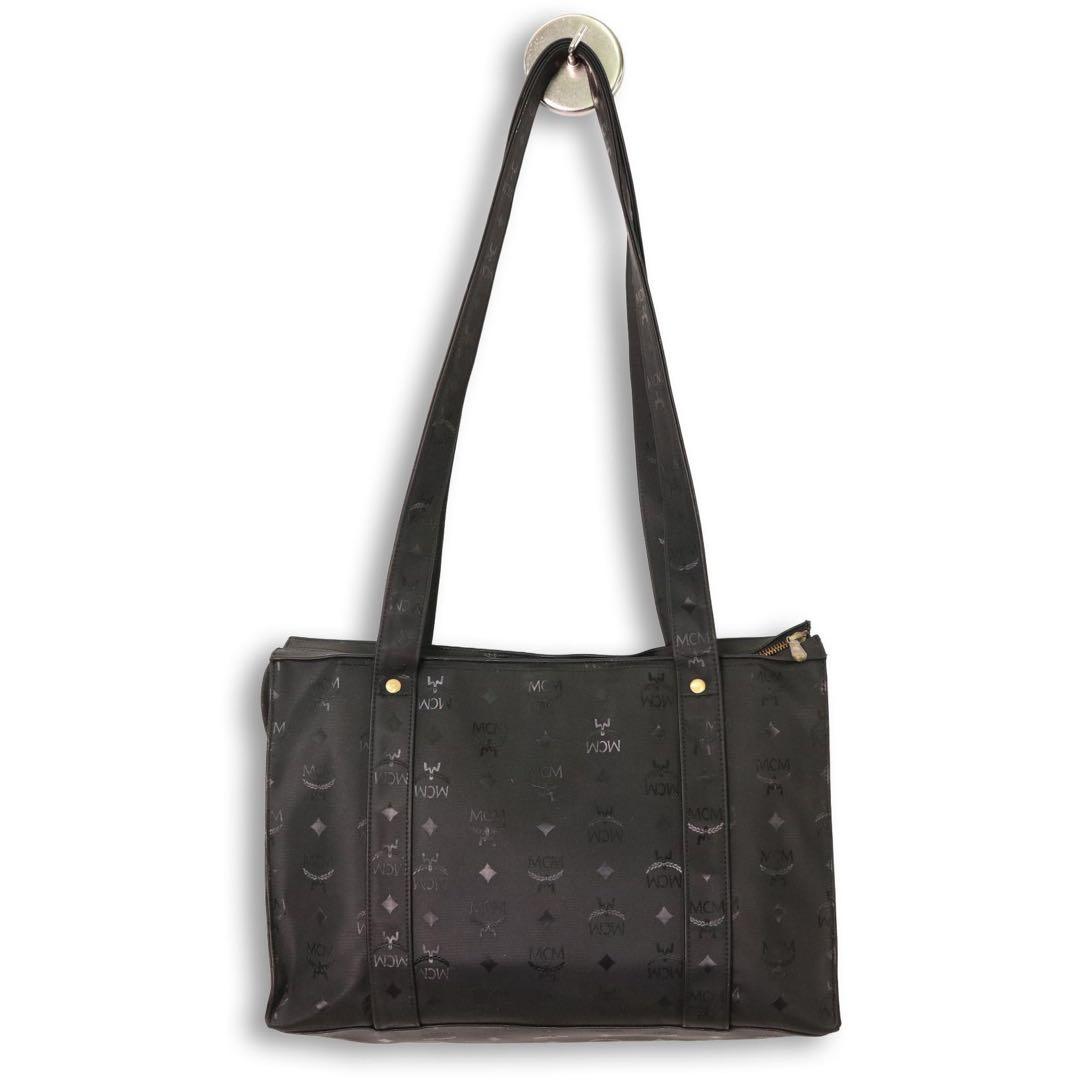 MCM モノグラム トートバッグ ヴィセトス 総柄 黒 ゴールド金具 肩掛け