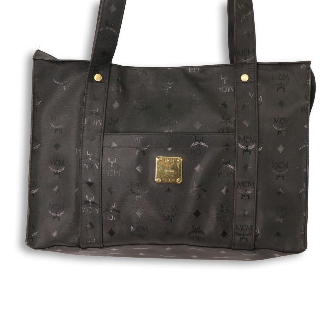 MCM モノグラム トートバッグ ヴィセトス 総柄 黒 ゴールド金具 肩掛け