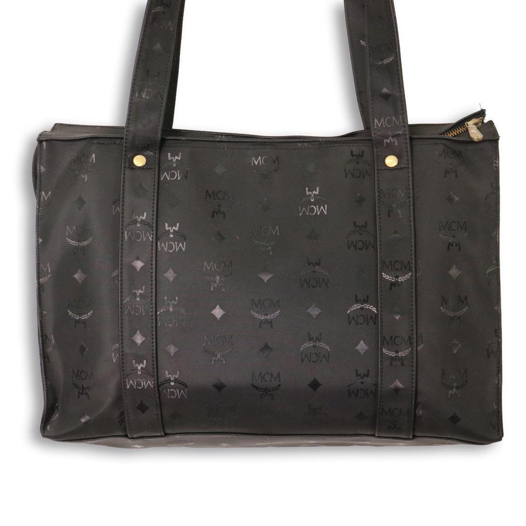 MCM モノグラム トートバッグ ヴィセトス 総柄 黒 ゴールド金具 肩掛け