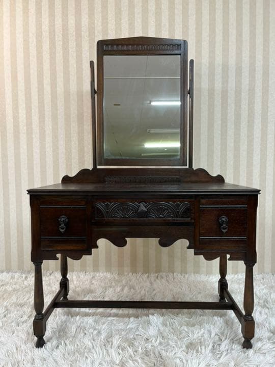 アンティーク　鏡台　彫刻　取っ手　アジアンテイスト　ヴィンテージ
