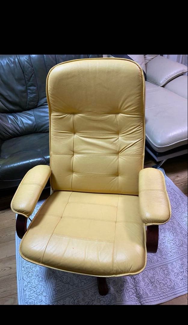 リクライニングチェア/皮革/クリームイエロー1脚
