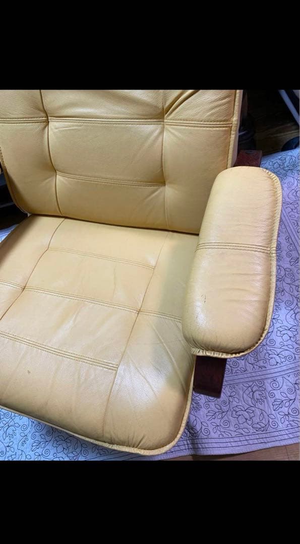 リクライニングチェア/皮革/クリームイエロー1脚