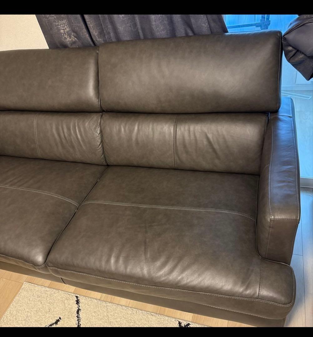 ダークブラウン レザー 3人掛けソファ