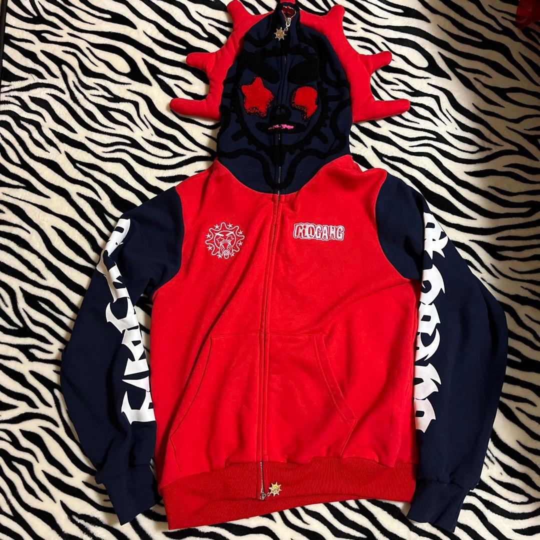 GLOGANGユニークフードパーカー 赤青