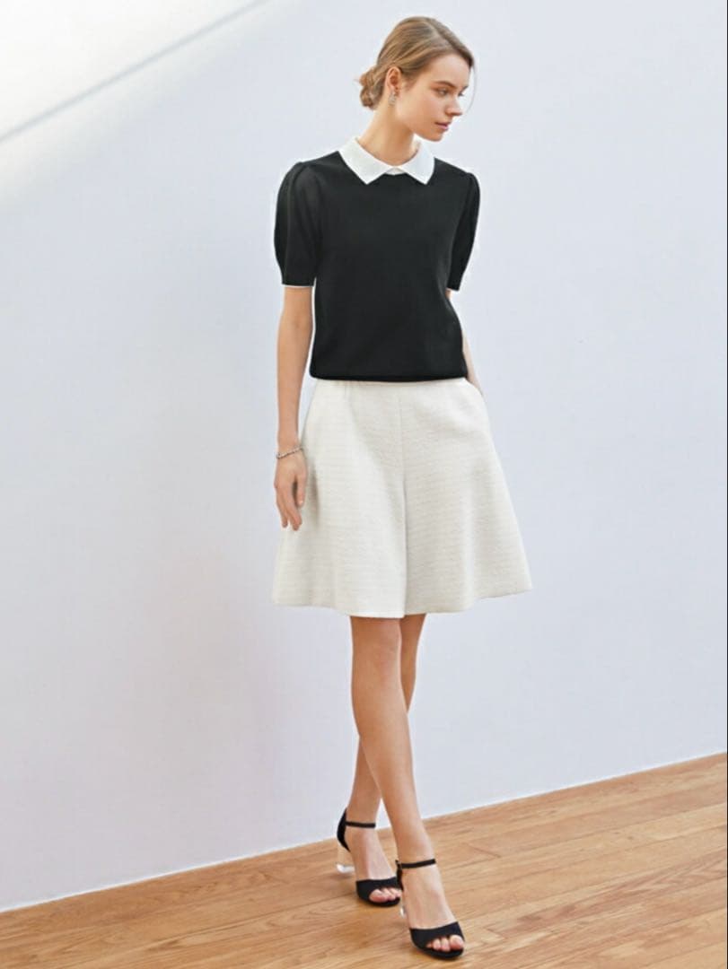 美品✨’21年 フォクシー 白襟ニットトップ コレット 雑誌掲載 ブラック