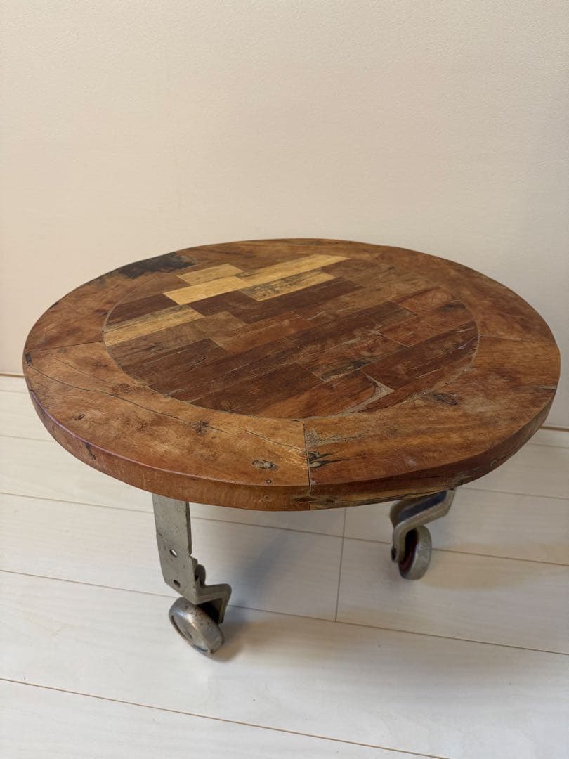 journal standard◆ 木製パッチワーク円卓 金属キャスター付き