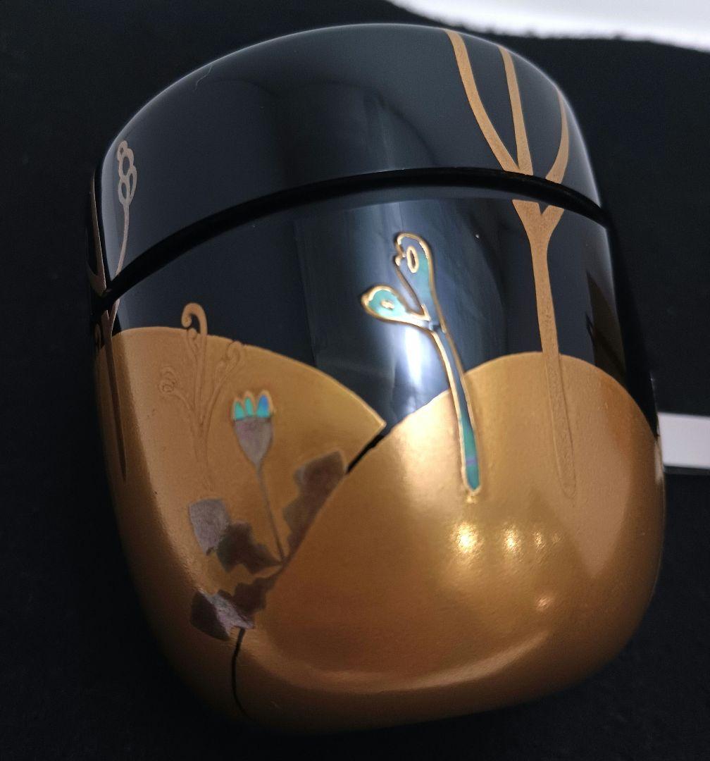 Y3031-5 茶道具 塗師 静峰作 金蒔絵 早蕨 棗 共箱　　ma　ち