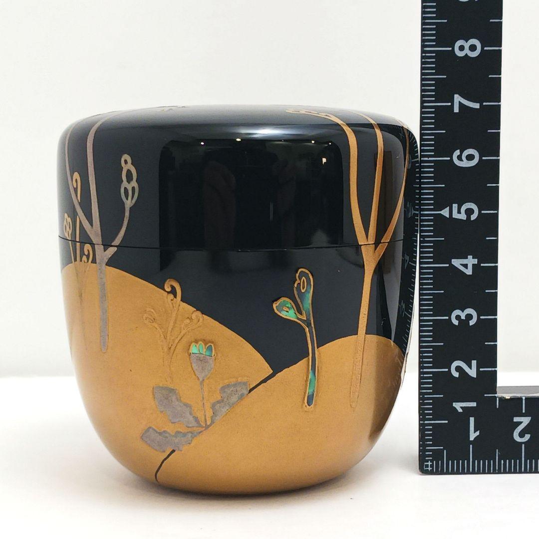 Y3031-5 茶道具 塗師 静峰作 金蒔絵 早蕨 棗 共箱　　ma　ち