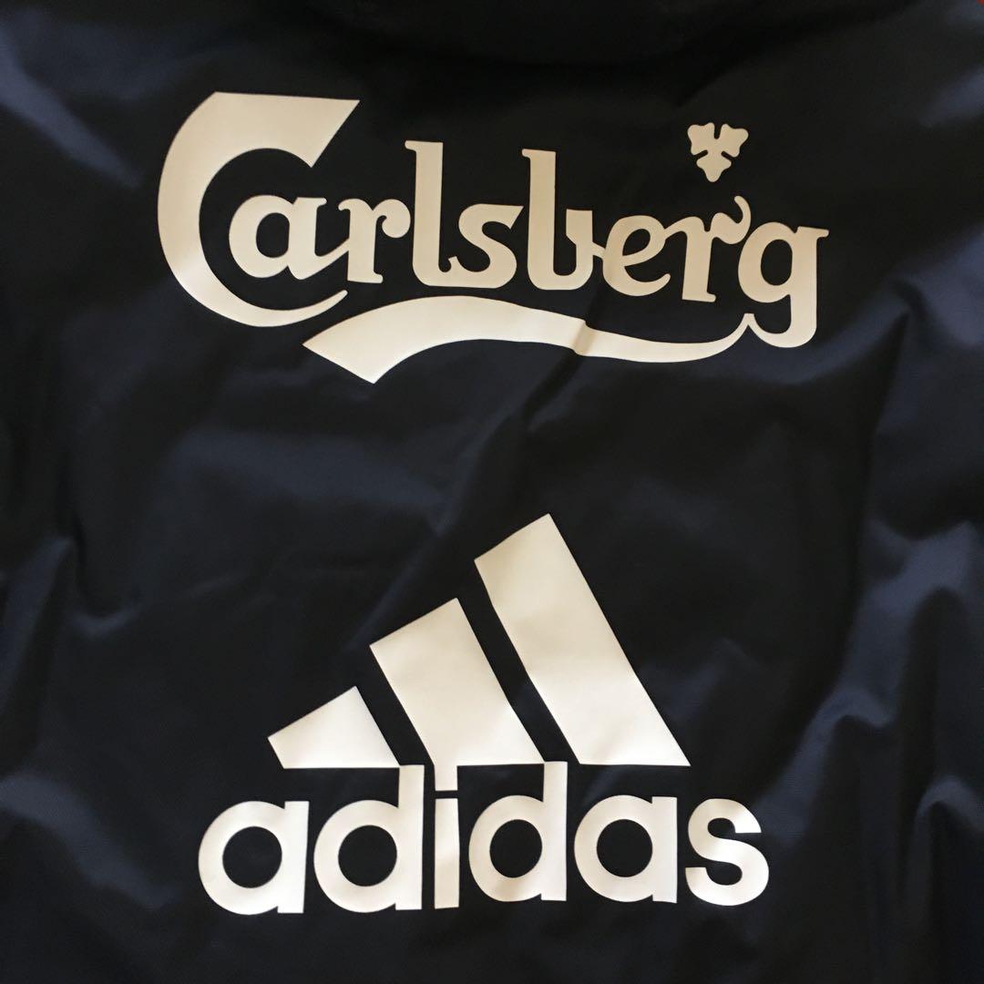 adidas リヴァプール パデッドジャケット 中綿ハーフ丈 襟袖フリース 防寒