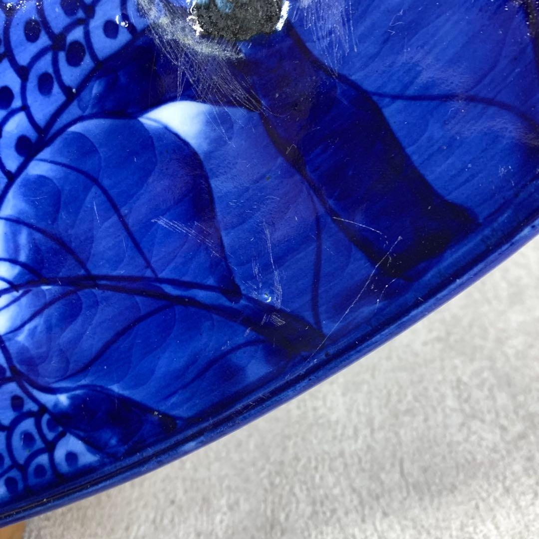 直径53cm ! 大皿 山水図 花 藍色 アンティーク 盛り付け皿 ⑤