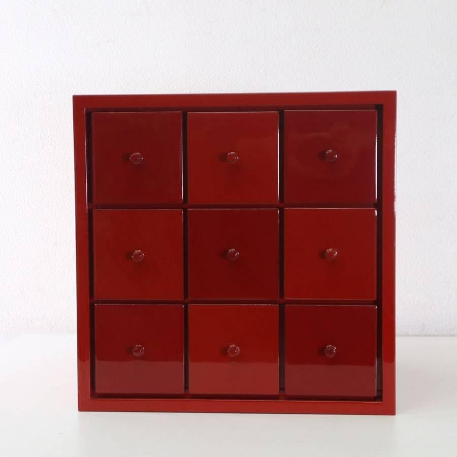値下伝統工芸品 輪島塗 朱色 小箪笥 9杯 小引き出し 漆塗り 卓上 小物入れ