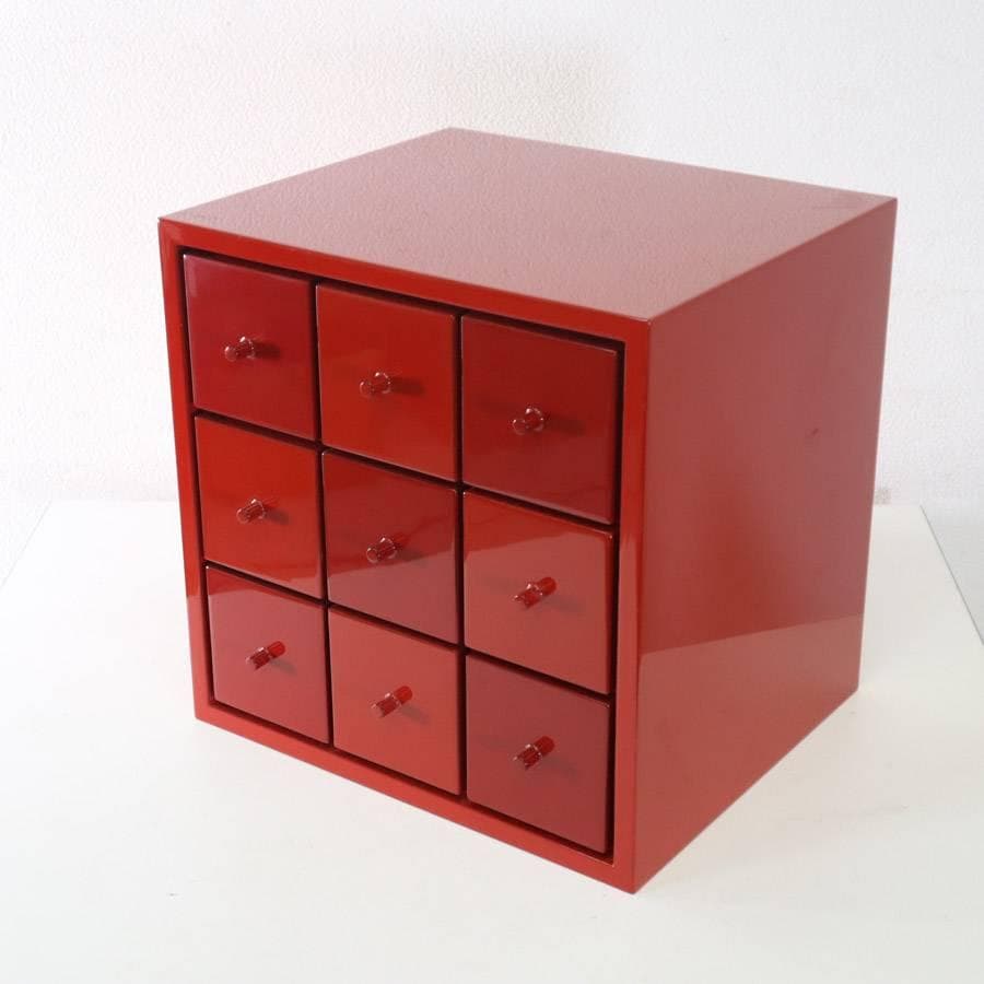 値下伝統工芸品 輪島塗 朱色 小箪笥 9杯 小引き出し 漆塗り 卓上 小物入れ