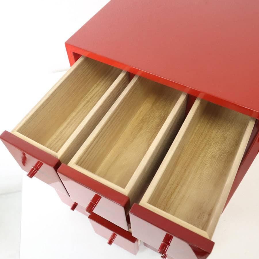 値下伝統工芸品 輪島塗 朱色 小箪笥 9杯 小引き出し 漆塗り 卓上 小物入れ