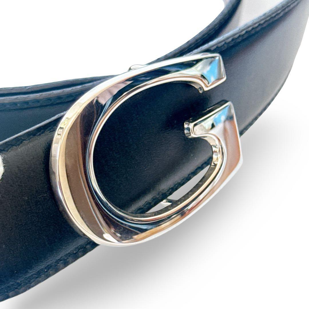 【未使用】GUCCI グッチ レザーベルトGロゴ シルバー ヴィンテージ