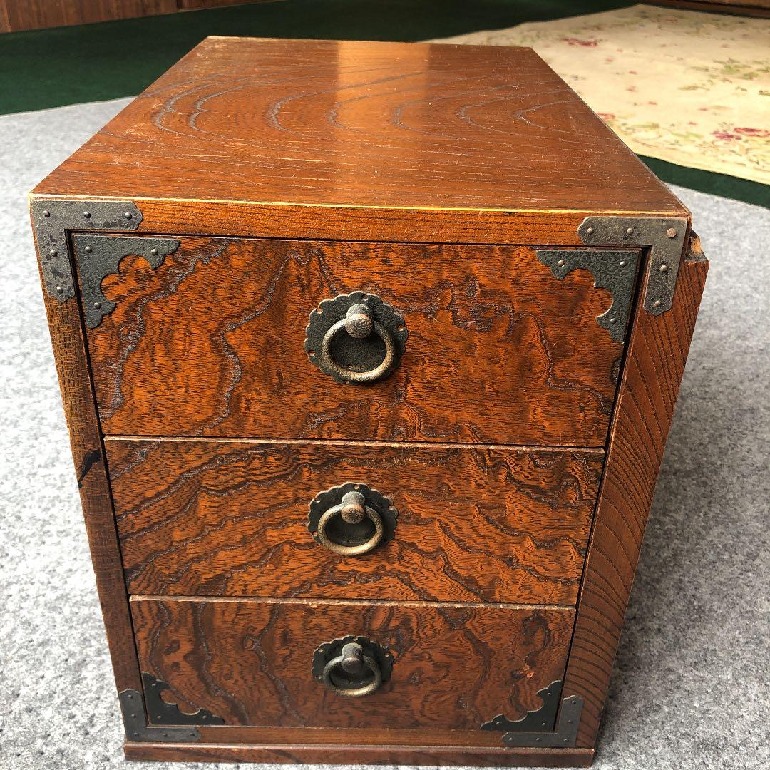 R★書道　机　ミニ箪笥　骨董　アンティーク①引き出し3段