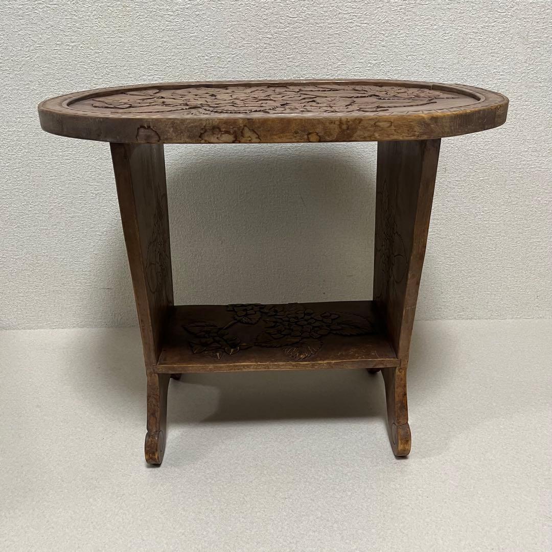 伝統工芸 サイドテーブル 木彫り 紫陽花 アジサイ 日光堀