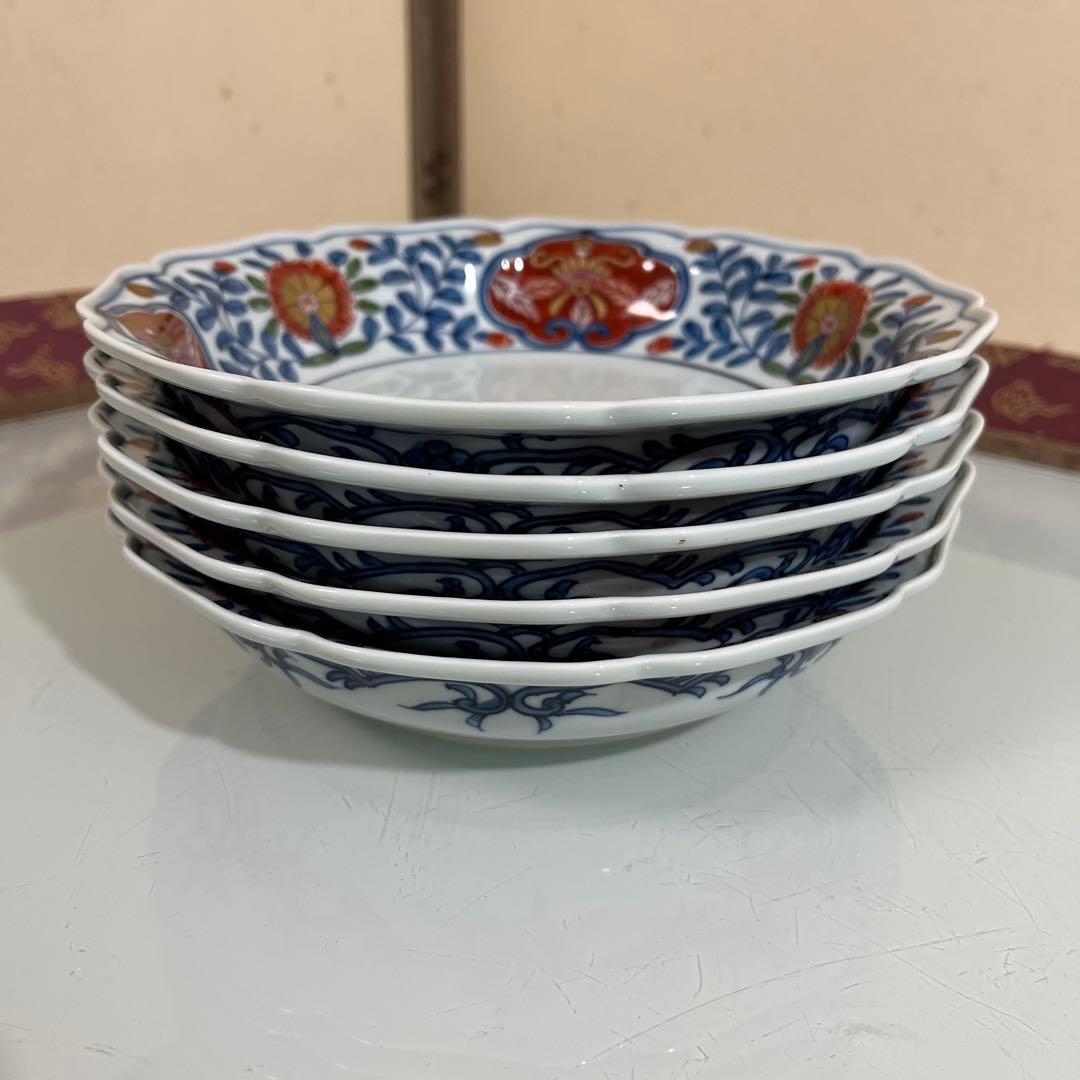 源右衛門　古伊万里風錦唐花紋　深皿5枚 19センチ