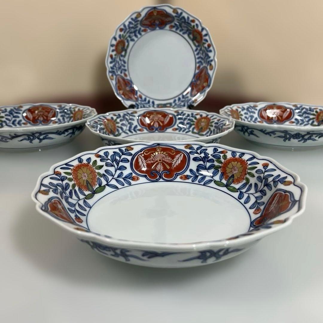 源右衛門　古伊万里風錦唐花紋　深皿5枚 19センチ