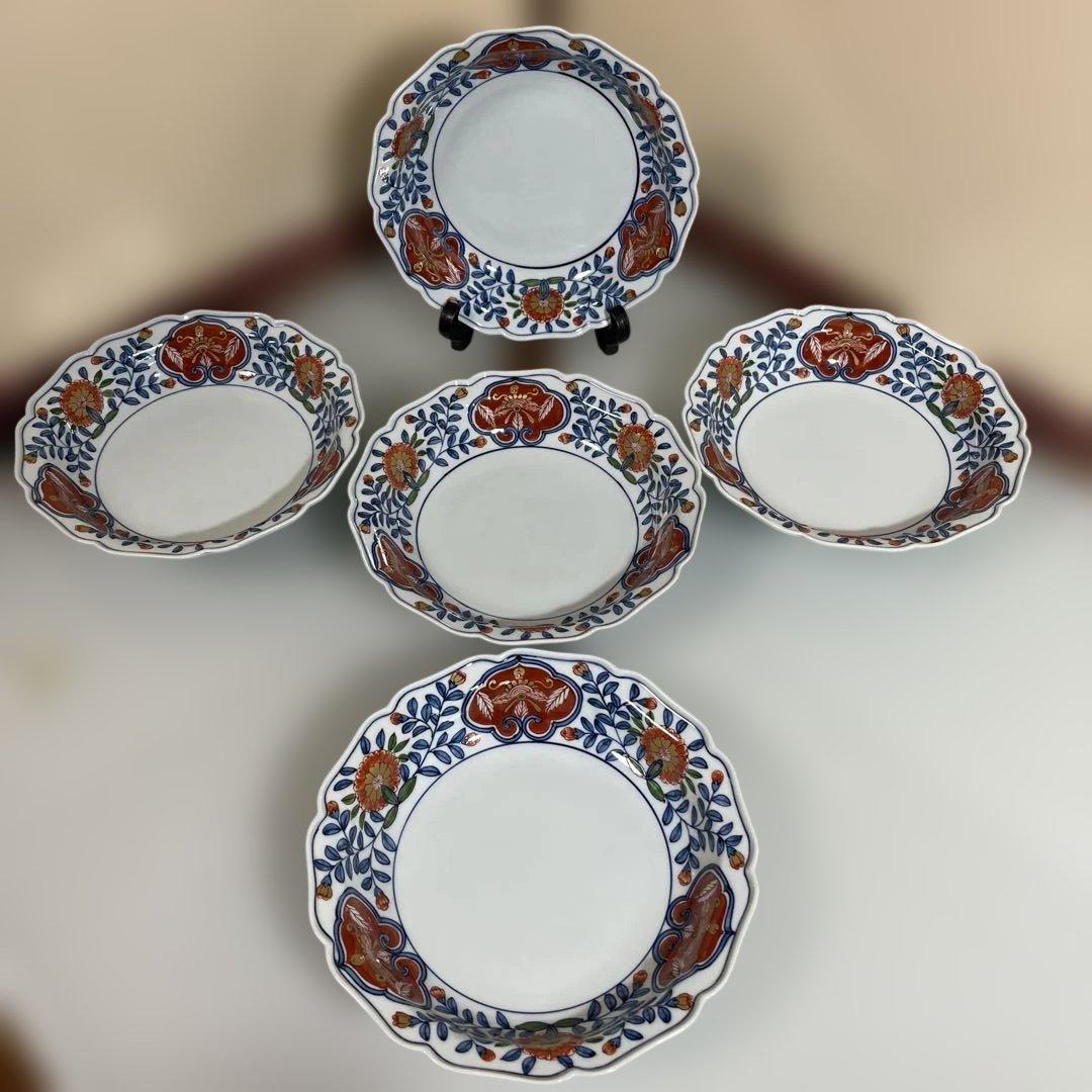 源右衛門　古伊万里風錦唐花紋　深皿5枚 19センチ