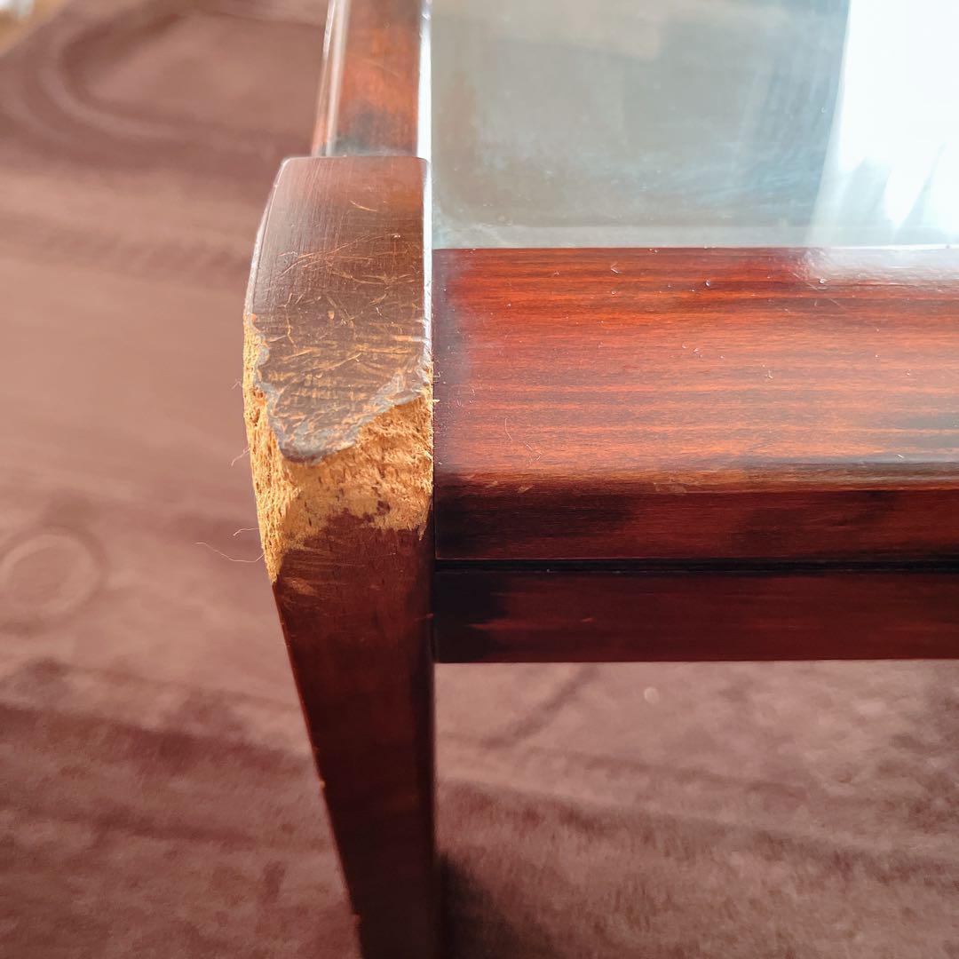 傷み有】ビンテージ カリモク ガラス トップ ローテーブル 送料込