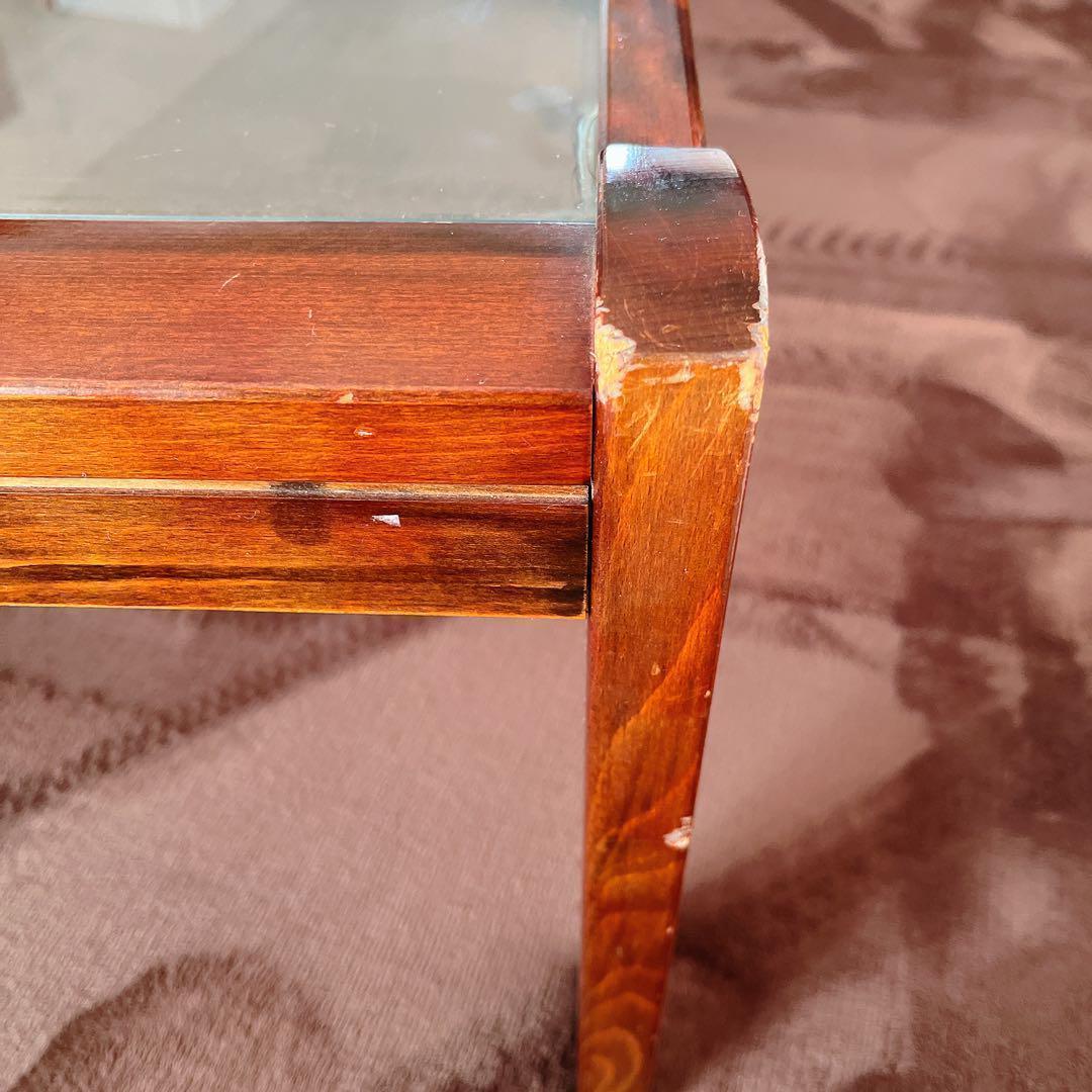 傷み有】ビンテージ カリモク ガラス トップ ローテーブル 送料込