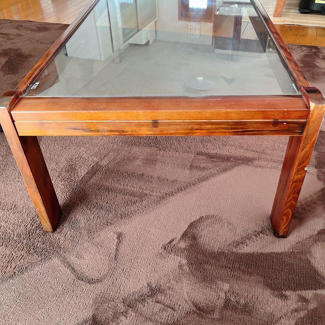 傷み有】ビンテージ カリモク ガラス トップ ローテーブル 送料込