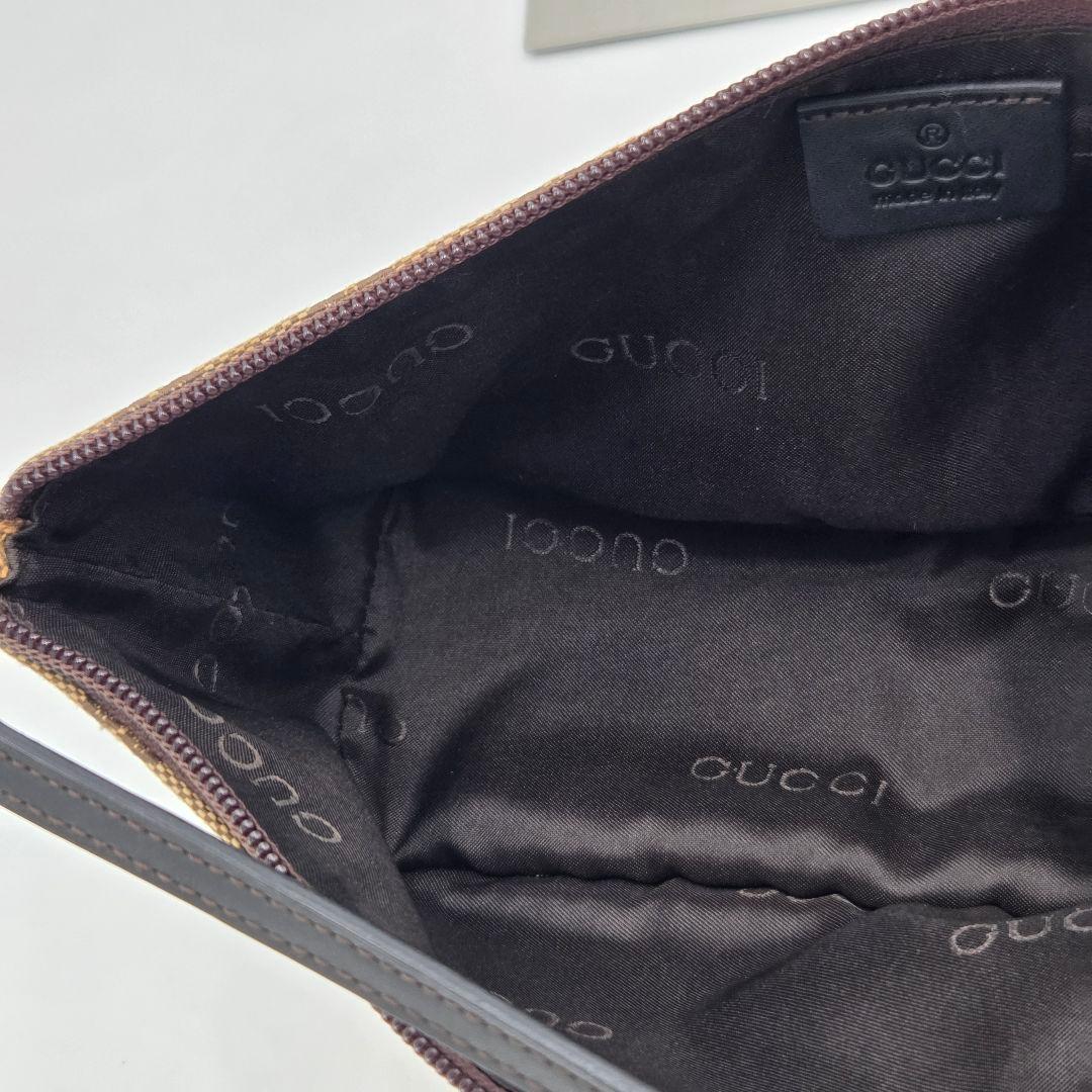 【良品】グッチ アクセサリーポーチ ミニバッグ GG キャンバス ブラウン