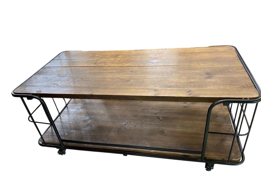 【アンティーク風】センターテーブル　ローテーブル　天然木　モダン　キャスター付き