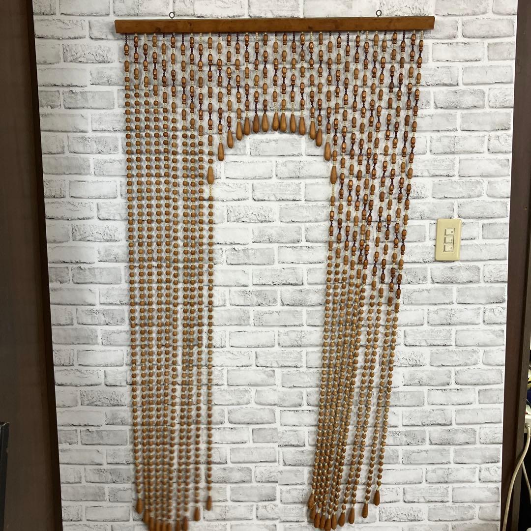 B-2 珠のれん ウッドビーズ 昭和レトロ アーチ型 アンティーク 吊り下げ
