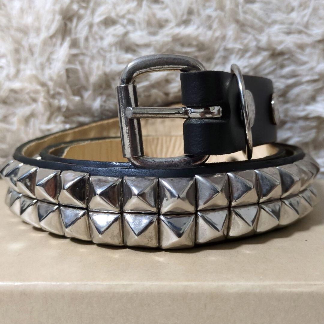 WENDY'S LONDON製 2連 Lサイズ ピラミッドスタッズ ベルト 黒