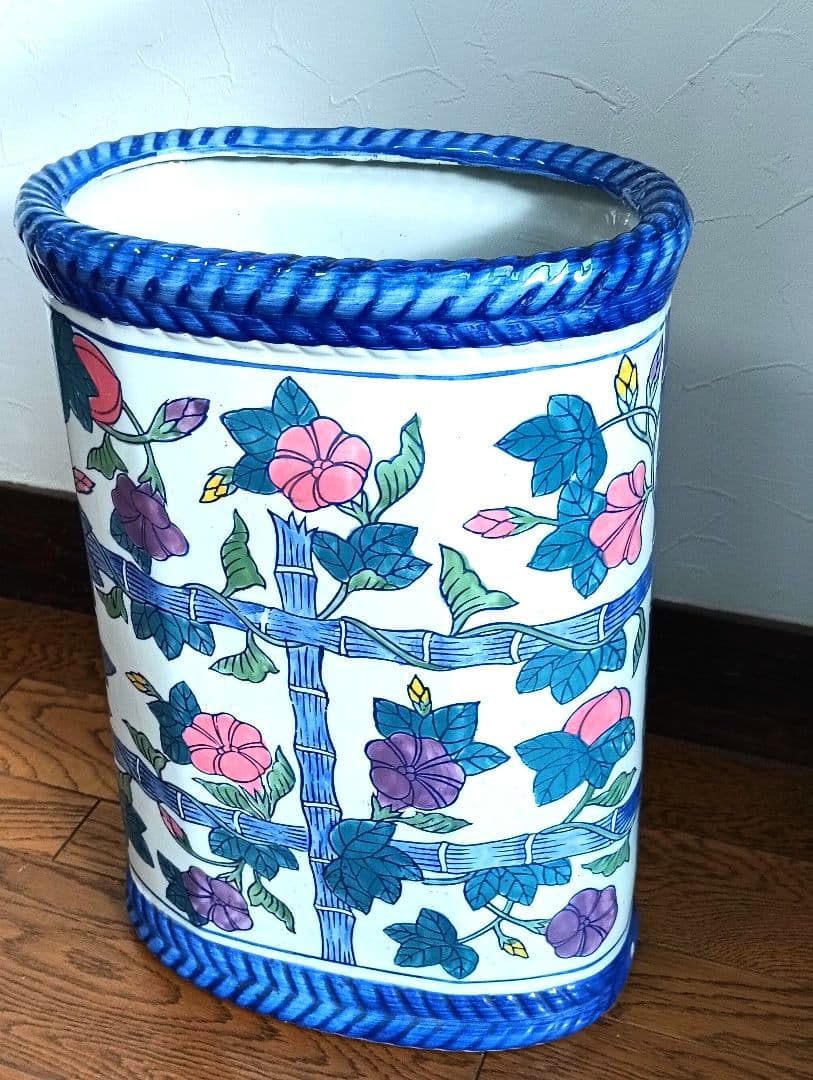 おしゃれ　陶器製 傘立て 花柄　朝顔　玄関収納 倒れない　多用途　アンティーク