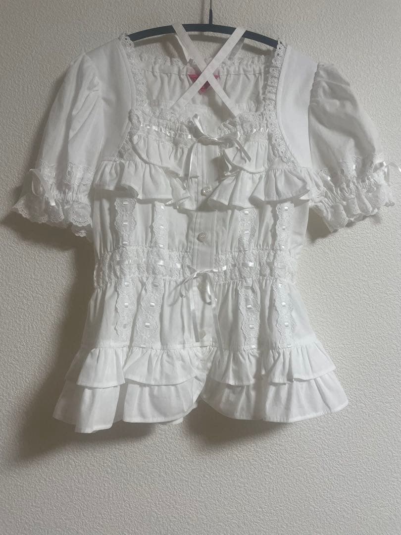 ホワイトフリル半袖ブラウス