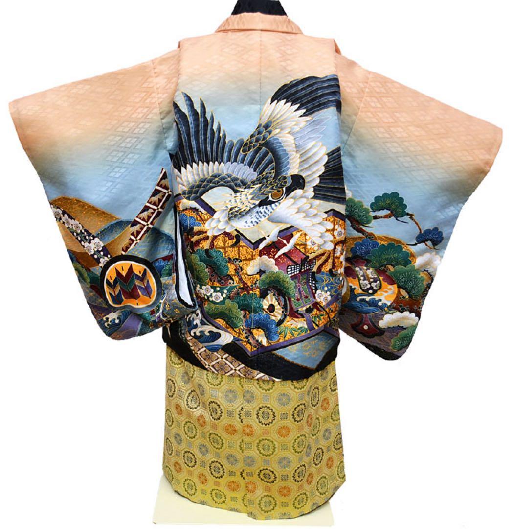 微訳あり　七五三 着物 男の子 袴 セット 3歳羽織袴 フルセット 鷹　クリーム