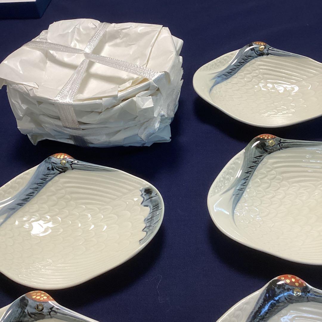 永楽写巣篭もり鶴向付5客　　　新品未使用