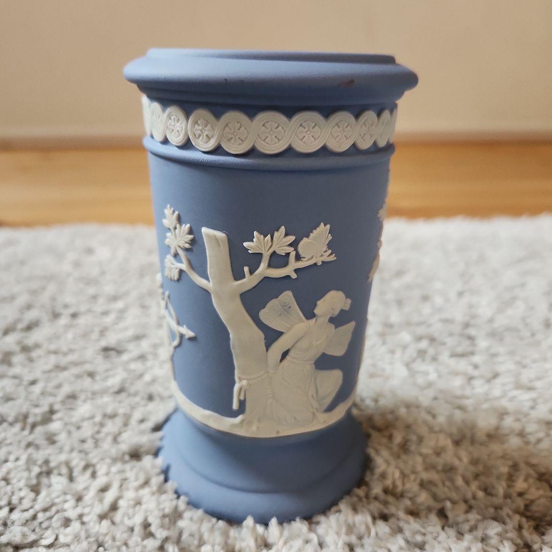 ウェッジウッド ジャスパー 陶器 花瓶 ブルー