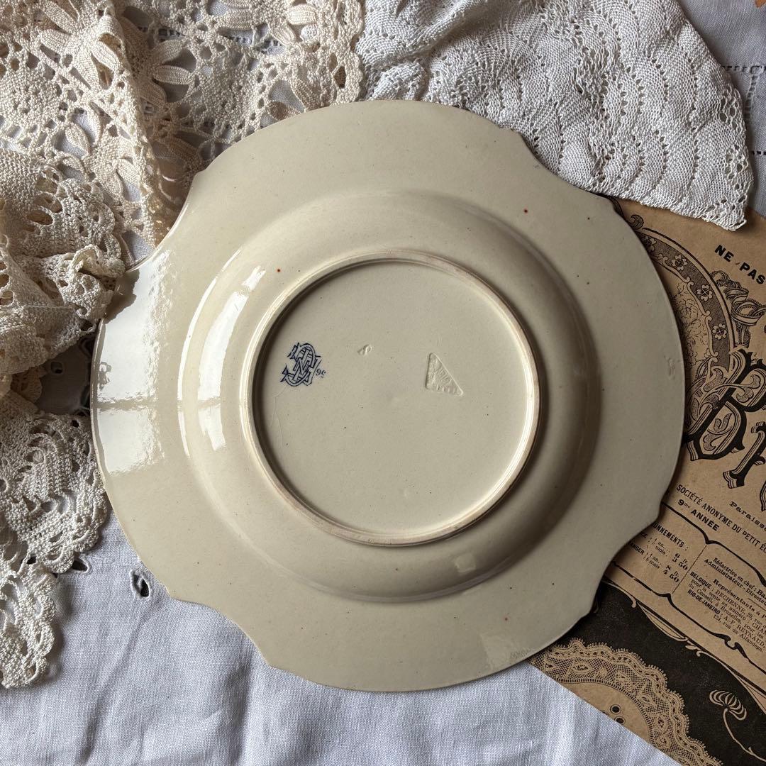 大きめ　Gien ブルー　四角いプレート　レリーフ　フランス　アンティーク